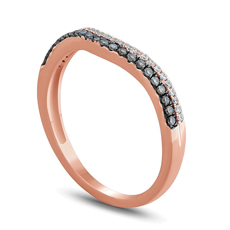 0.2 CT. TW Champagne and White Diamond Contour Anniversary Band in 10K Rose Gold with Black Rhodium