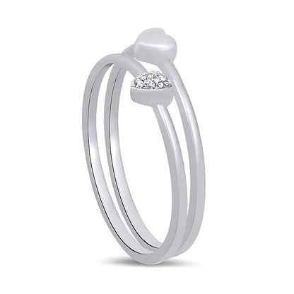 Heart-Shaped Multi-Diamond Accent and Polished Heart Two Piece Stackable Ring Set in 10K White Gold