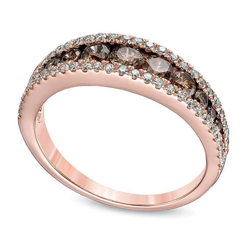 1.0 CT. TW Champagne and White Diamond Edge Anniversary Band in 14K Rose Gold
