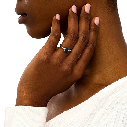 Oval Blue Lab-Created Sapphire and 0.1 CT. TW Diamond Ring in 10K White Gold