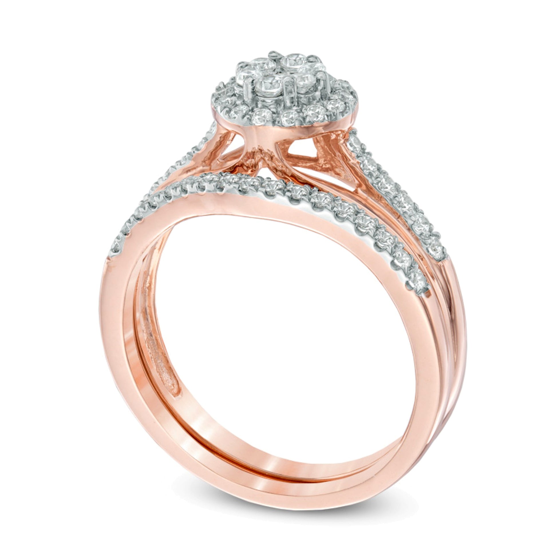 0.5 CT. TW Diamond Cluster Frame Bridal Set in 10K Rose Gold