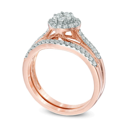 0.5 CT. TW Diamond Cluster Frame Bridal Set in 10K Rose Gold