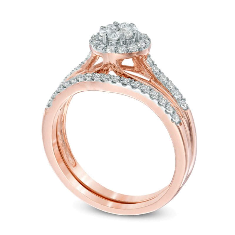 0.5 CT. TW Diamond Cluster Frame Bridal Set in 10K Rose Gold