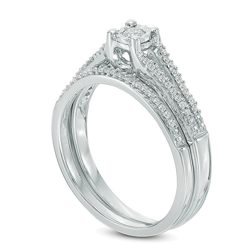 0.2 CT. TW Diamond Split Shank Bridal Set in 10K White Gold