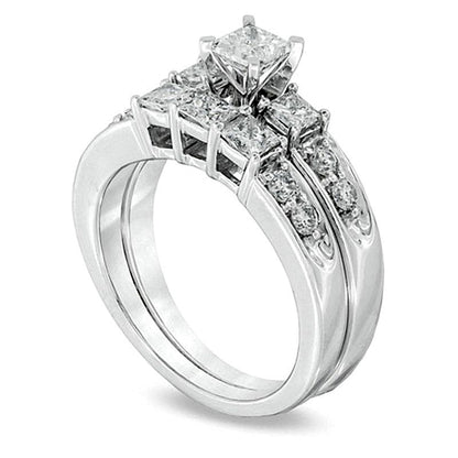 3.0 CT. TW Princess-Cut Diamond Three Stone Bridal Set in 14K White Gold