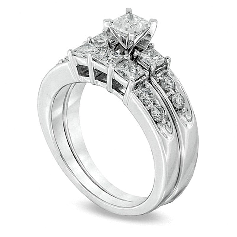 3.0 CT. TW Princess-Cut Diamond Three Stone Bridal Set in 14K White Gold