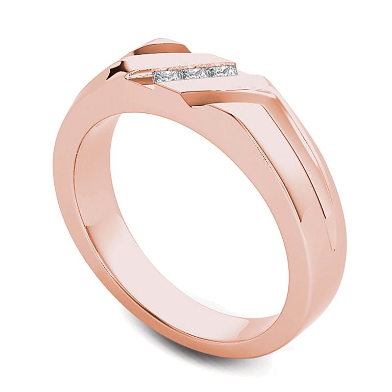 0.13 CT. TW Square-Cut Diamond Three Stone Slant Wedding Band in 14K Rose Gold