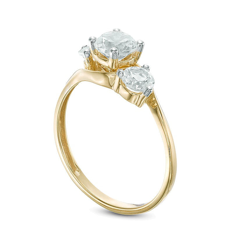 5.2mm Lab-Created White Sapphire Three Stone Bypass Ring in 10K Gold