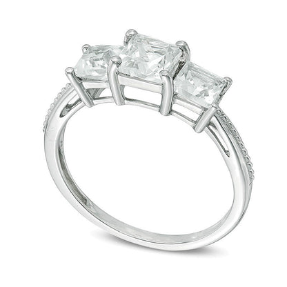 Princess-Cut Lab-Created White Sapphire Three Stone Ring in 10K White Gold