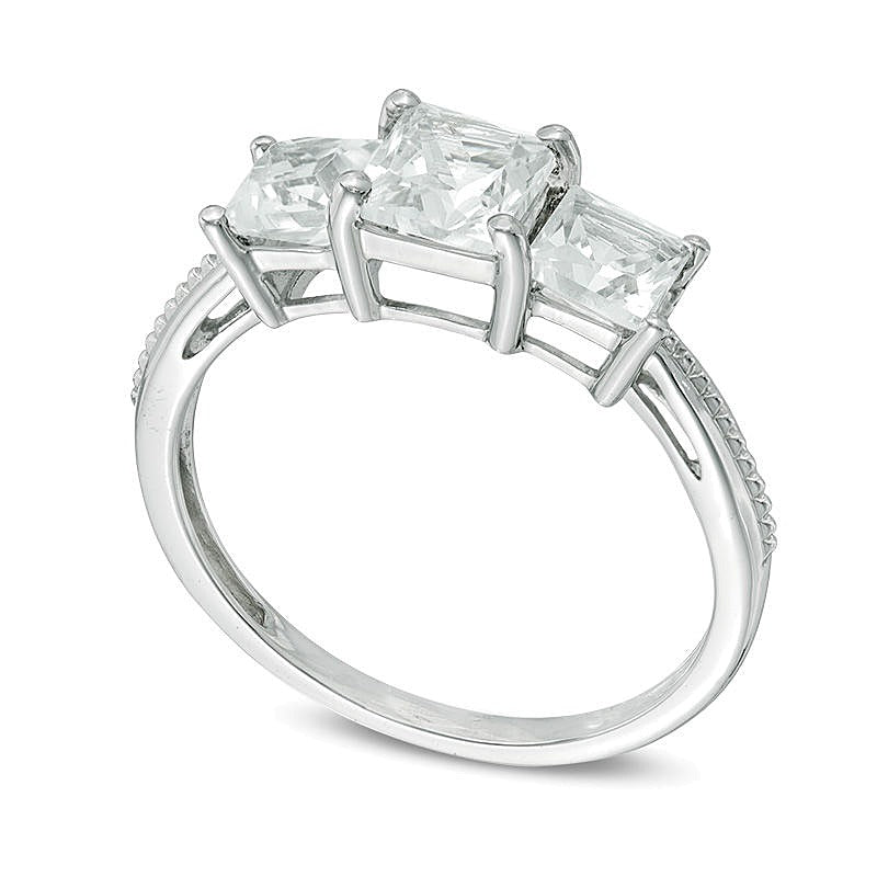 Princess-Cut Lab-Created White Sapphire Three Stone Ring in 10K White Gold