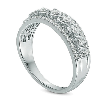 0.5 CT. TW Diamond Heart Frame Nine Stone Anniversary Band in 14K White Gold