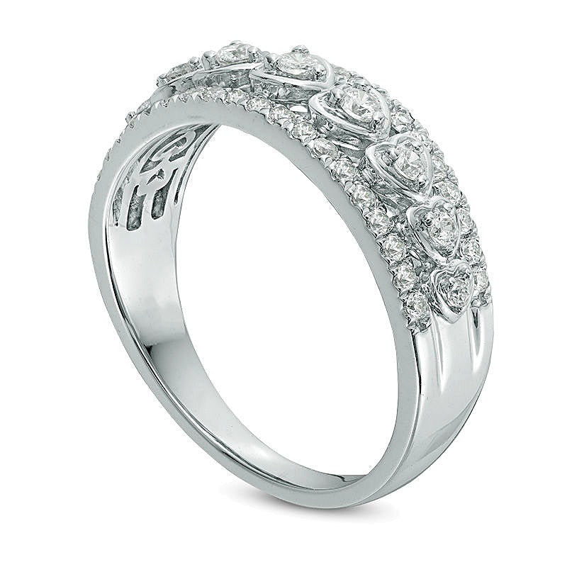 0.5 CT. TW Diamond Heart Frame Nine Stone Anniversary Band in 14K White Gold