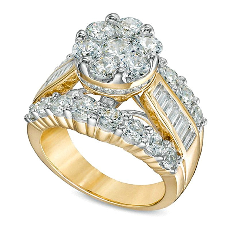 4.0 CT. TW Multi-Diamond Triple-Row Engagement Ring in 14K Gold