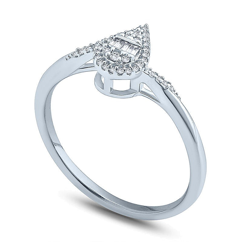 0.1 CT. TW Composite Diamond Pear-Shaped Frame Bypass Promise Ring in 10K White Gold