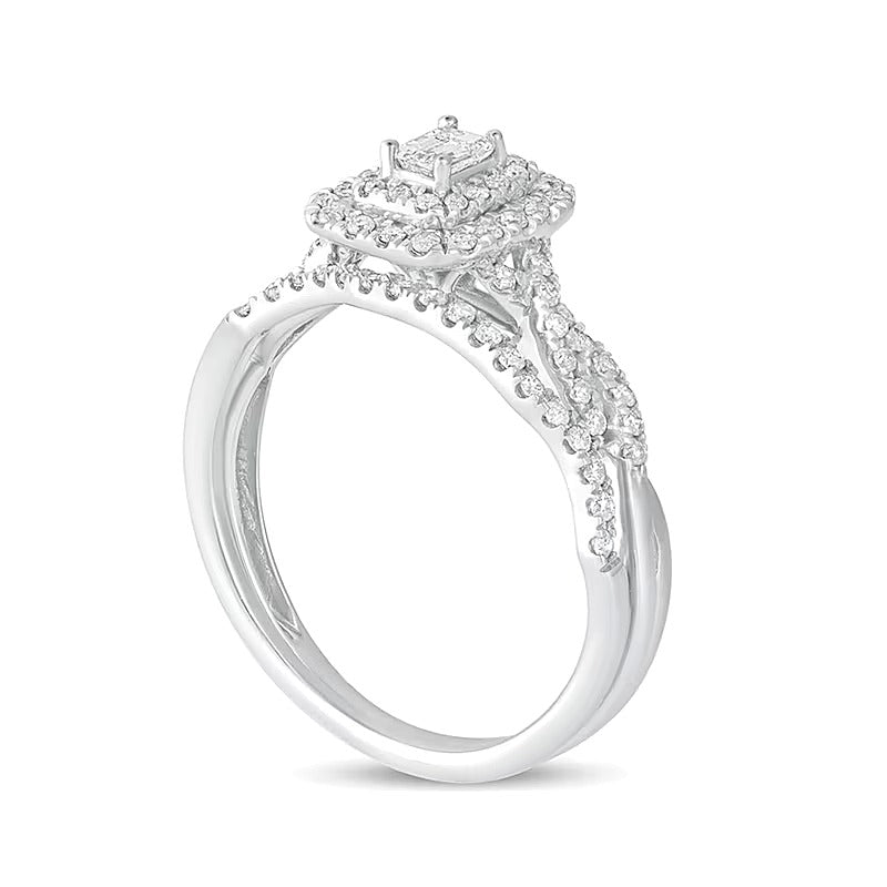 0.5 CT. TW Emerald-Cut Diamond Double Frame Multi-Row Bridal Set in 10K White Gold