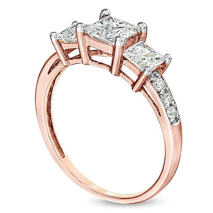 Princess-Cut Lab-Created White Sapphire Three Stone Ring in 10K Rose Gold