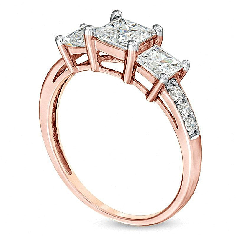 Princess-Cut Lab-Created White Sapphire Three Stone Ring in 10K Rose Gold