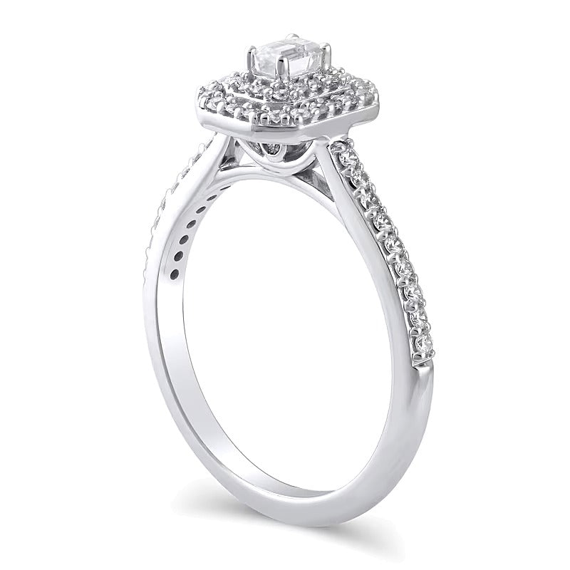 0.5 CT. TW Emerald-Cut Diamond Double Octagonal Frame Engagement Ring in 10K White Gold
