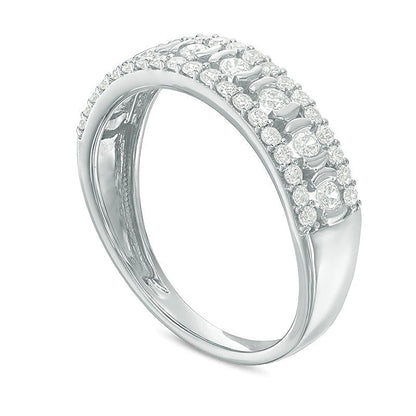 0.5 CT. TW Diamond Three Row Wedding Band in 10K White Gold