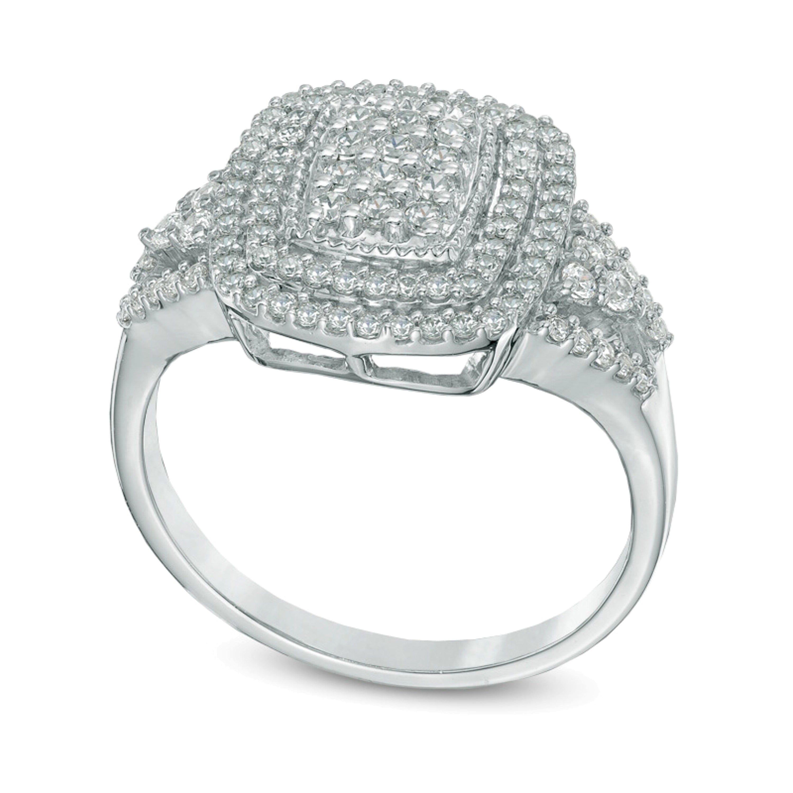 0.5 CT. TW Diamond Rectangular Double Frame Ring in 10K White Gold