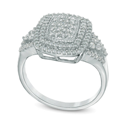 0.5 CT. TW Diamond Rectangular Double Frame Ring in 10K White Gold