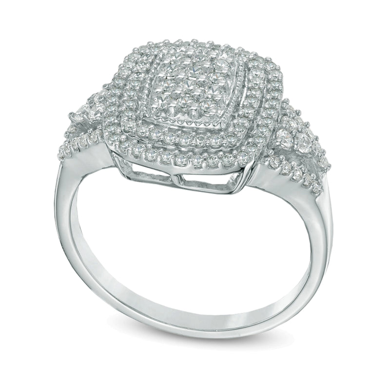 0.5 CT. TW Diamond Rectangular Double Frame Ring in 10K White Gold