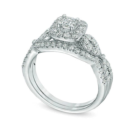 1.0 CT. TW Princess-Cut Diamond Frame Twist Bridal Set in 14K White Gold