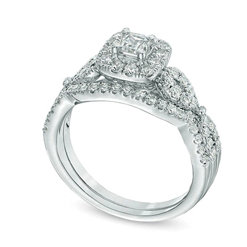 1.0 CT. TW Princess-Cut Diamond Frame Twist Bridal Set in 14K White Gold