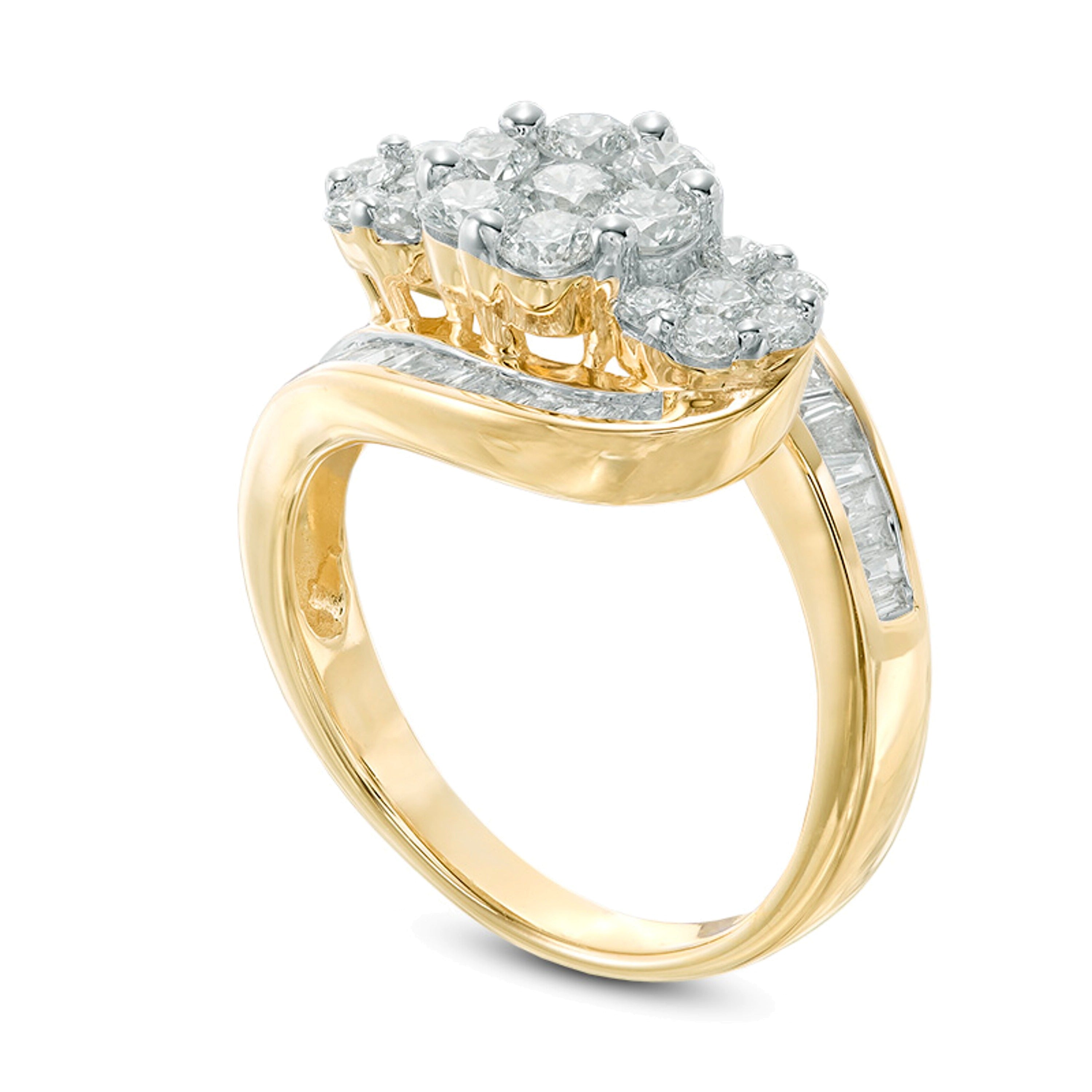 1.5 CT. TW Multi-Diamond Three Flower Bypass Ring in 14K Gold