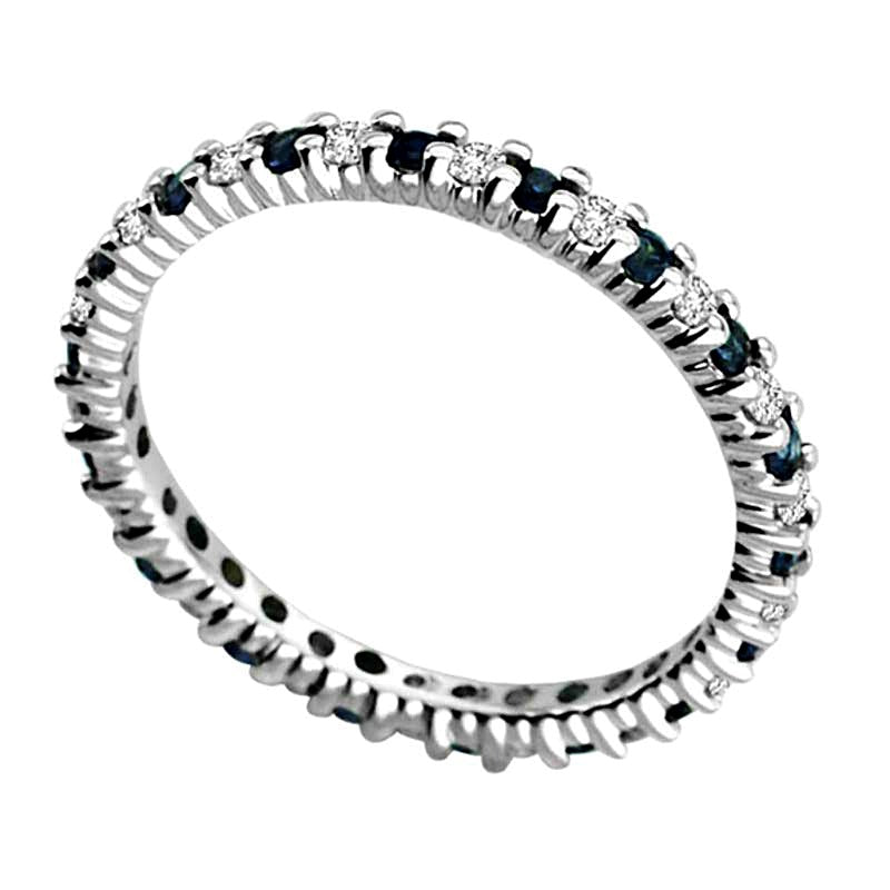 Blue Sapphire and 0.25 CT. TW Diamond Eternity Band in 14K White Gold
