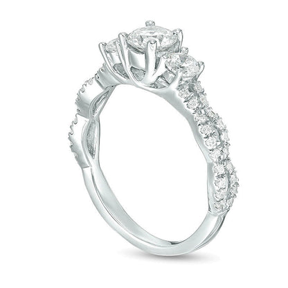 1.0 CT. TW Diamond Three Stone Braid Engagement Rink in 10K White Gold