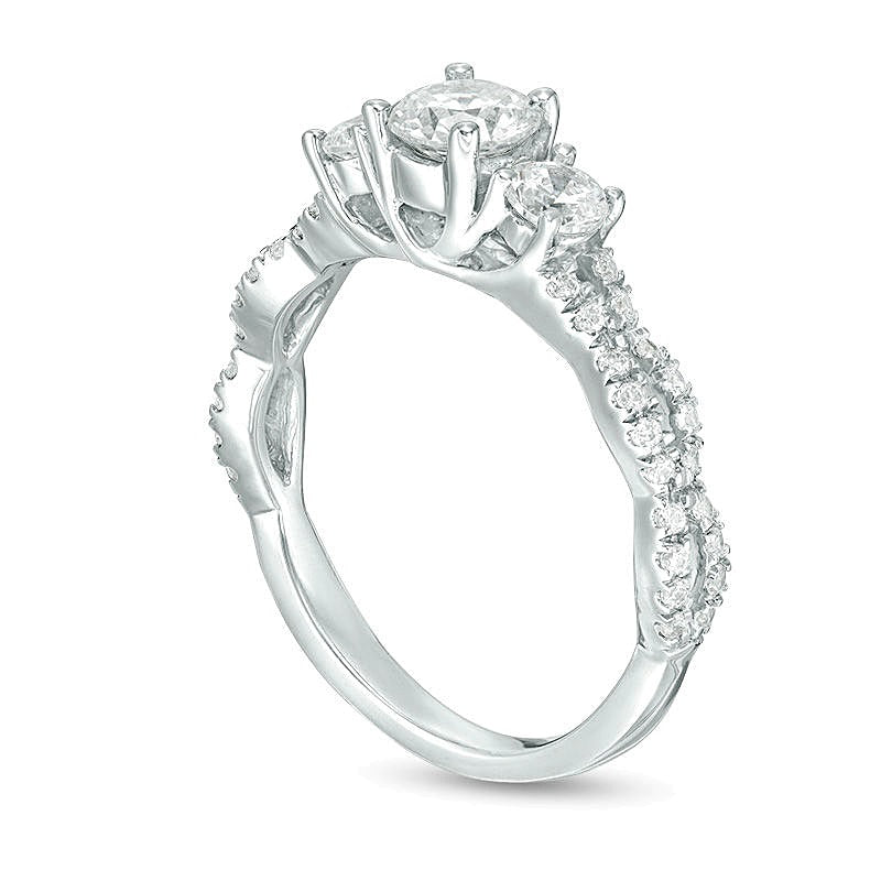 1.0 CT. TW Diamond Three Stone Braid Engagement Rink in 10K White Gold