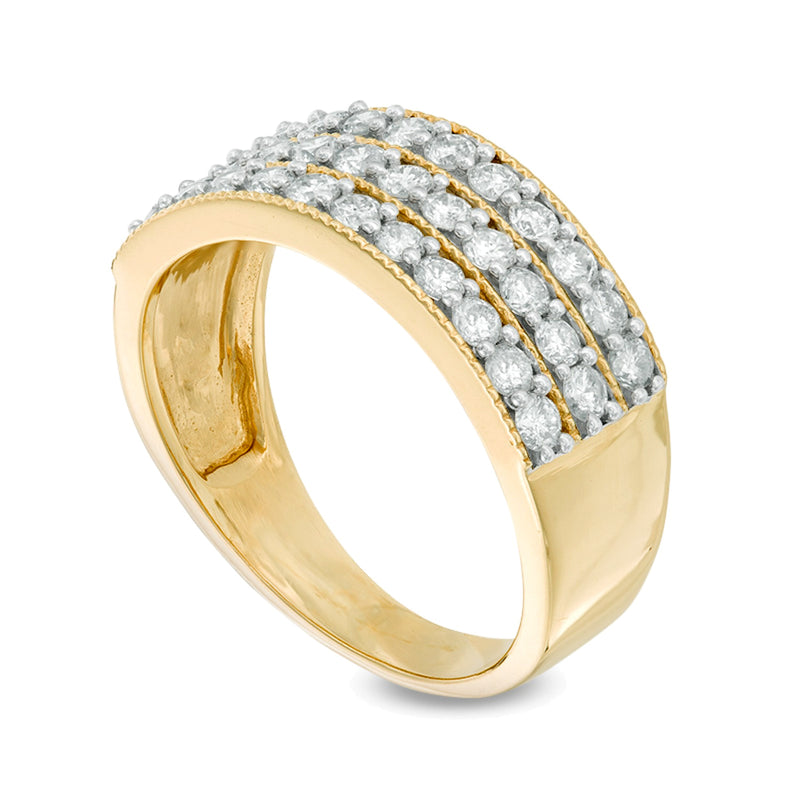 1.0 CT. TW Diamond Vintage-Style Three Row Band in 14K Gold