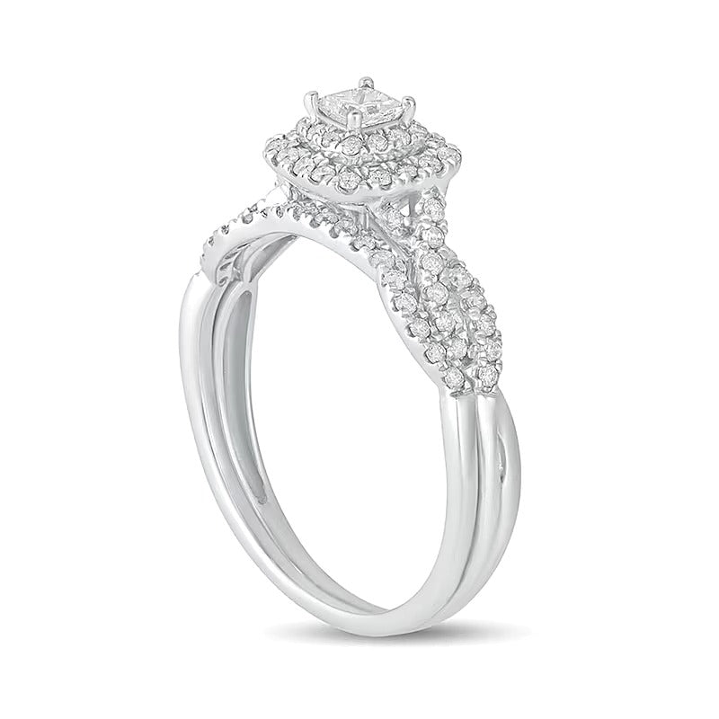 0.5 CT. TW Princess-Cut Diamond Double Cushion-Shaped Frame Multi-Row Bridal Set in 10K White Gold