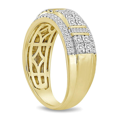 1.0 CT. TW Diamond Raised center Row Band in 10K Gold