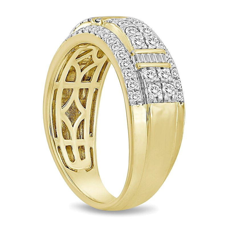 1.0 CT. TW Diamond Raised center Row Band in 10K Gold