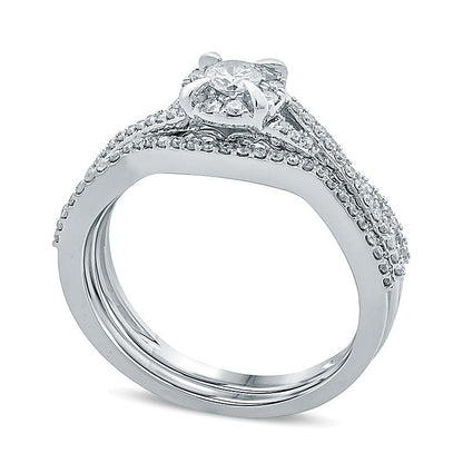 0.5 CT. TW Diamond Frame Twist Bridal Set in 14K White Gold