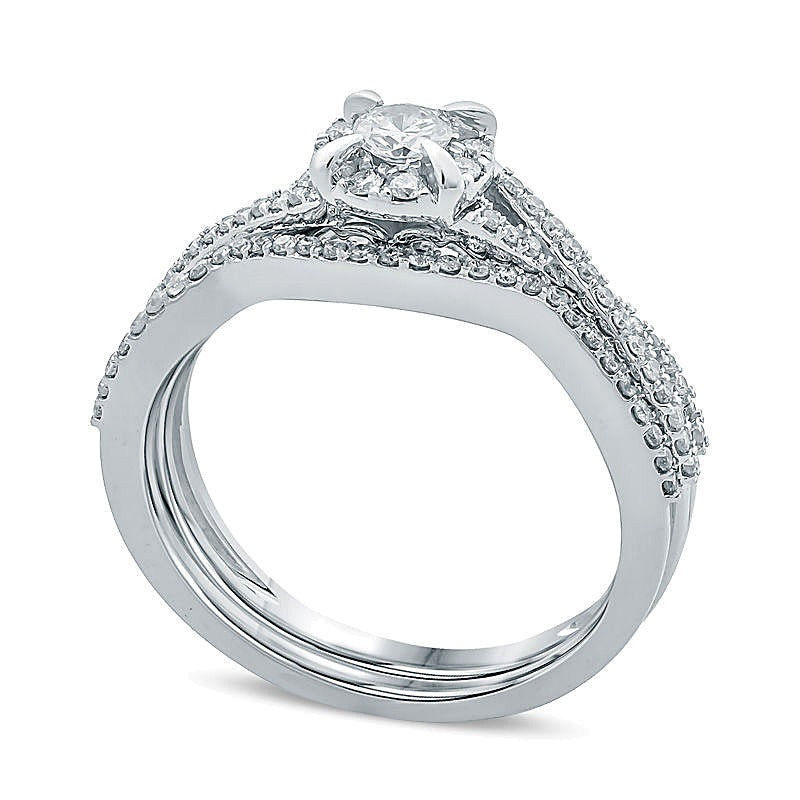 0.5 CT. TW Diamond Frame Twist Bridal Set in 14K White Gold