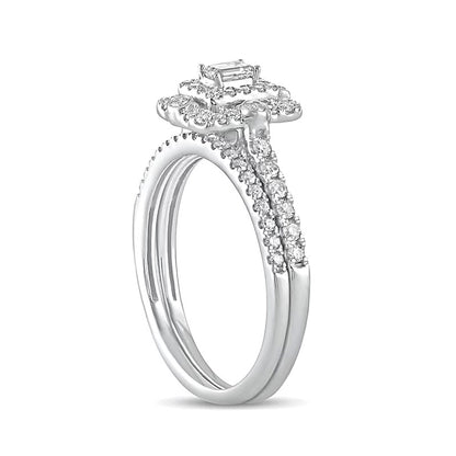 0.63 CT. TW Emerald-Cut Double Diamond Frame Bridal Set in 10K White Gold