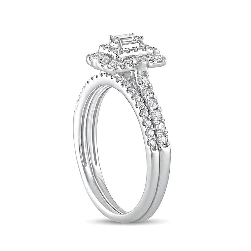 0.63 CT. TW Emerald-Cut Double Diamond Frame Bridal Set in 10K White Gold
