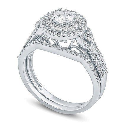 1.0 CT.T.W. Diamond Double Frame Bridal Set in 10K White Gold