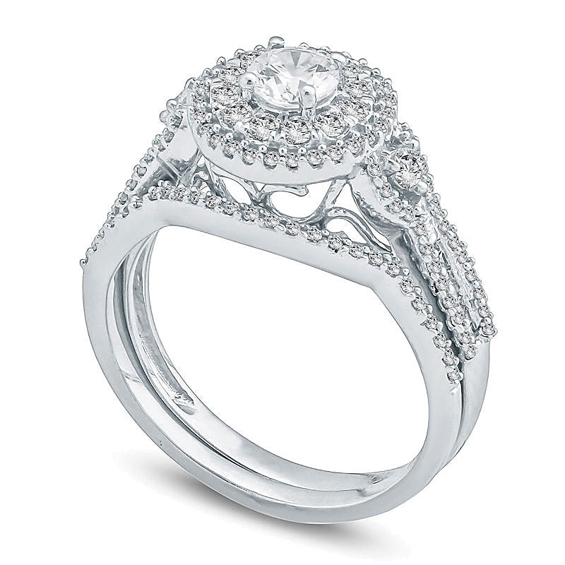 1.0 CT.T.W. Diamond Double Frame Bridal Set in 10K White Gold