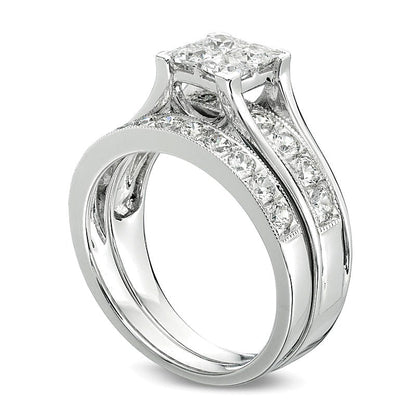 1.75 CT. TW Quad Princess-Cut Diamond Vintage-Style Bridal Set in 14K White Gold