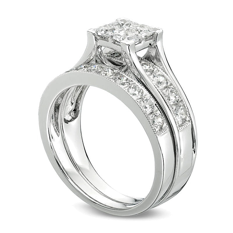 1.75 CT. TW Quad Princess-Cut Diamond Vintage-Style Bridal Set in 14K White Gold