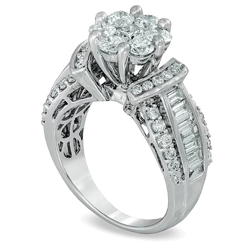 2.2 CT. TW Diamond Cluster Engagement Ring in 14K White Gold