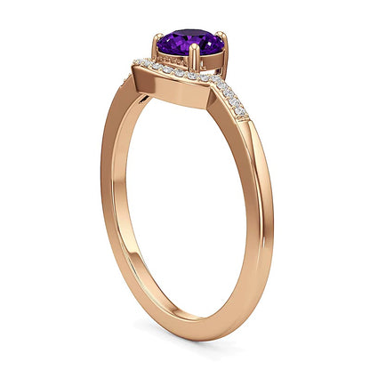 5.0mm Amethyst and 0.05 CT. TW Diamond Contour Ring in 10K Rose Gold