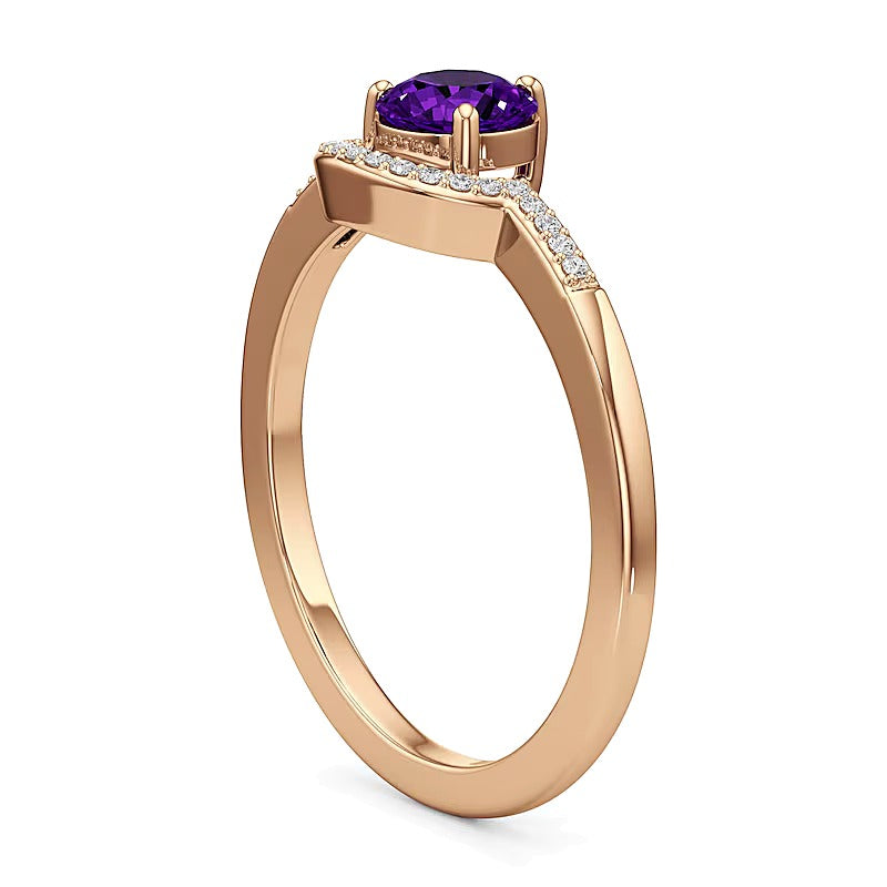 5.0mm Amethyst and 0.05 CT. TW Diamond Contour Ring in 10K Rose Gold