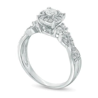0.5 CT. TW Diamond Frame Twist Shank Engagement Ring in 10K White Gold