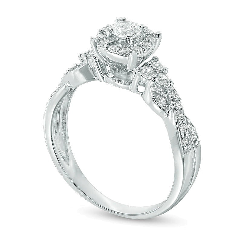 0.5 CT. TW Diamond Frame Twist Shank Engagement Ring in 10K White Gold