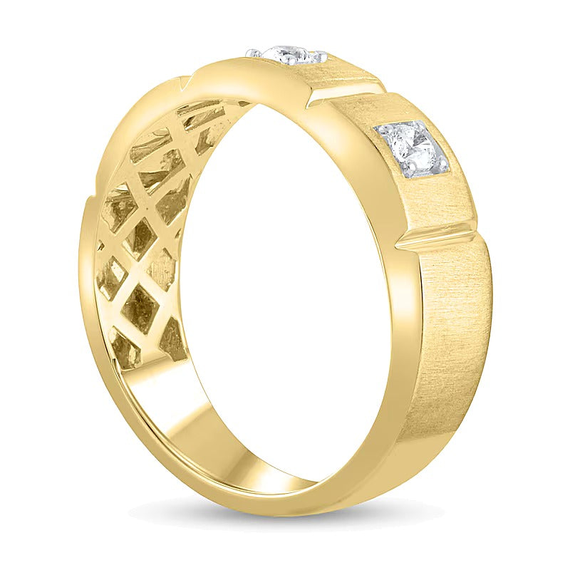 0.25 CT. TW Diamond Square Station Three Stone Band in 10K Gold